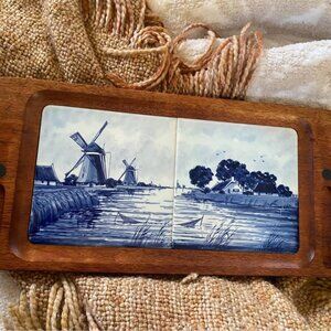 Vintage Cheese Board /Tray Made in Holland Delft Blue & White Tile